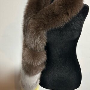 Elegant Brown Gray and Yellow  Fox Fur Scarf One Sleeve